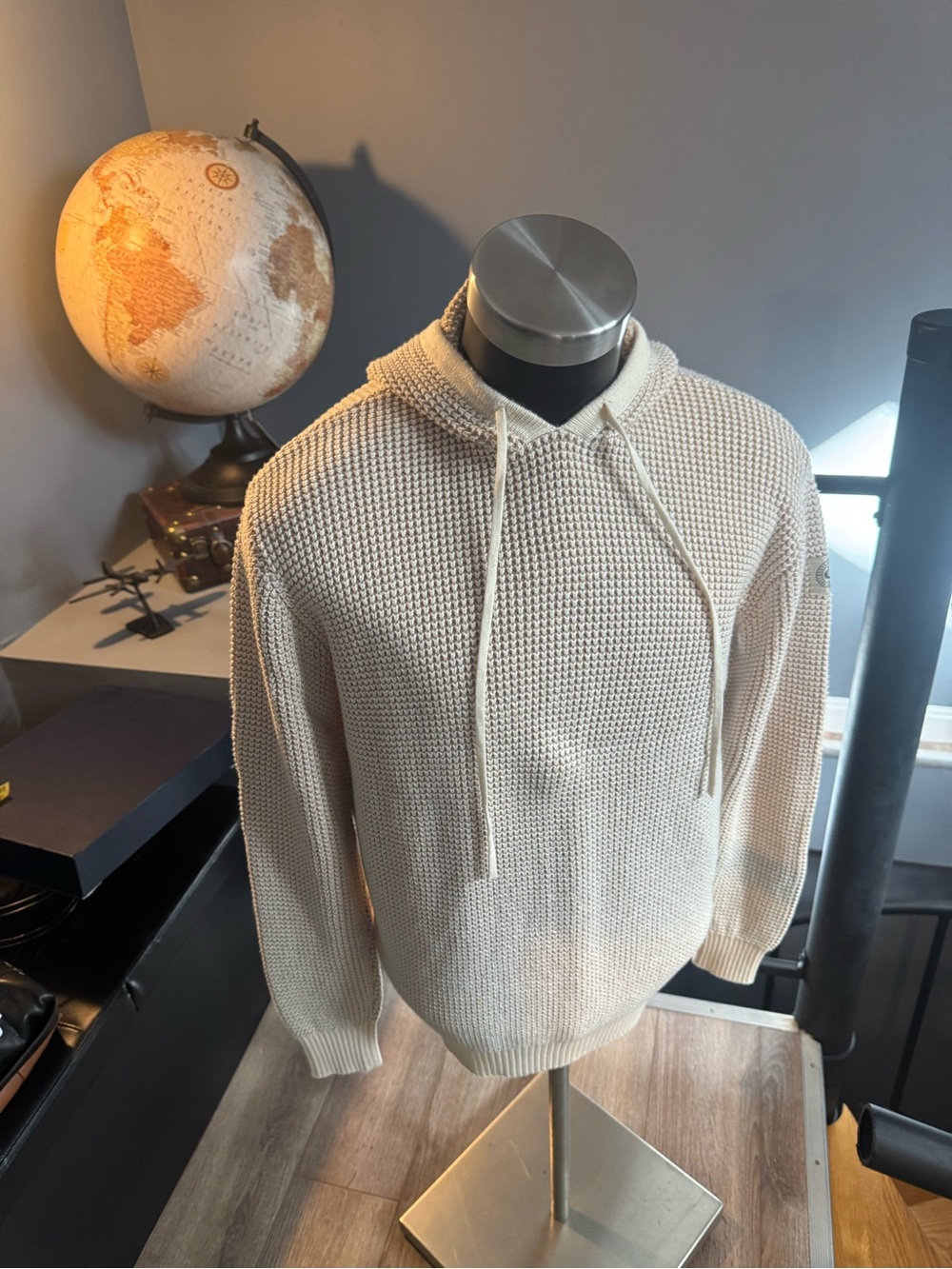 Guess Men's Cream Knit Hoodie Sweater - Textured Pullover